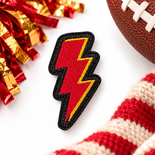 Kansas City red gold and black lightning bolt embroidered iron-on patch