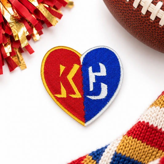 Kansas City Chiefs and Royals Heart iron-on patch styled hero