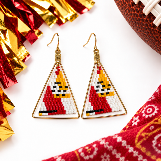 Chiefs colors triangle hand-beaded earrings