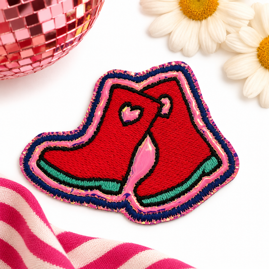 Colorful Galoshes iron-on patch styled hero image
