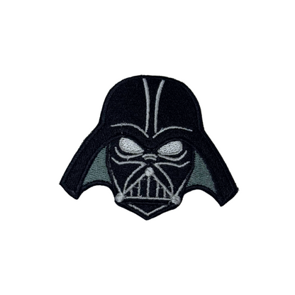 Front view of Darth Vader inspired embroidered patch on white background

