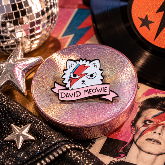 David Meowie cat enamel pin glam rock hero image