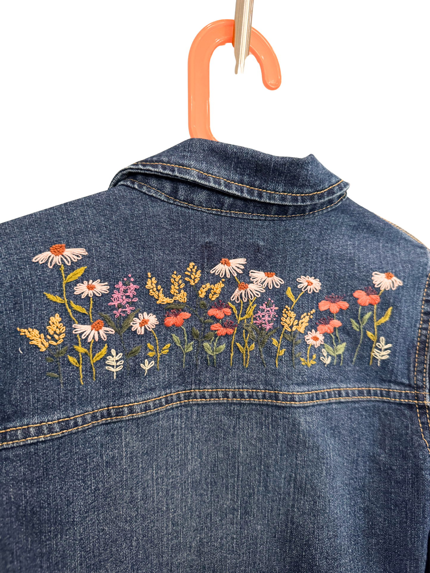 Hand Embroidered Girls Denim Jacket – Size 10 – One of a Kind Floral Jean Jacket – Unique Kids Clothing – In Stock & Ready to Ship – Made in Kansas City