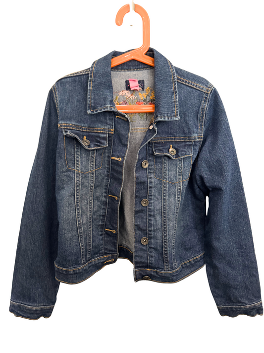Hand-Embroidered Girls Denim Jacket – Size 10
