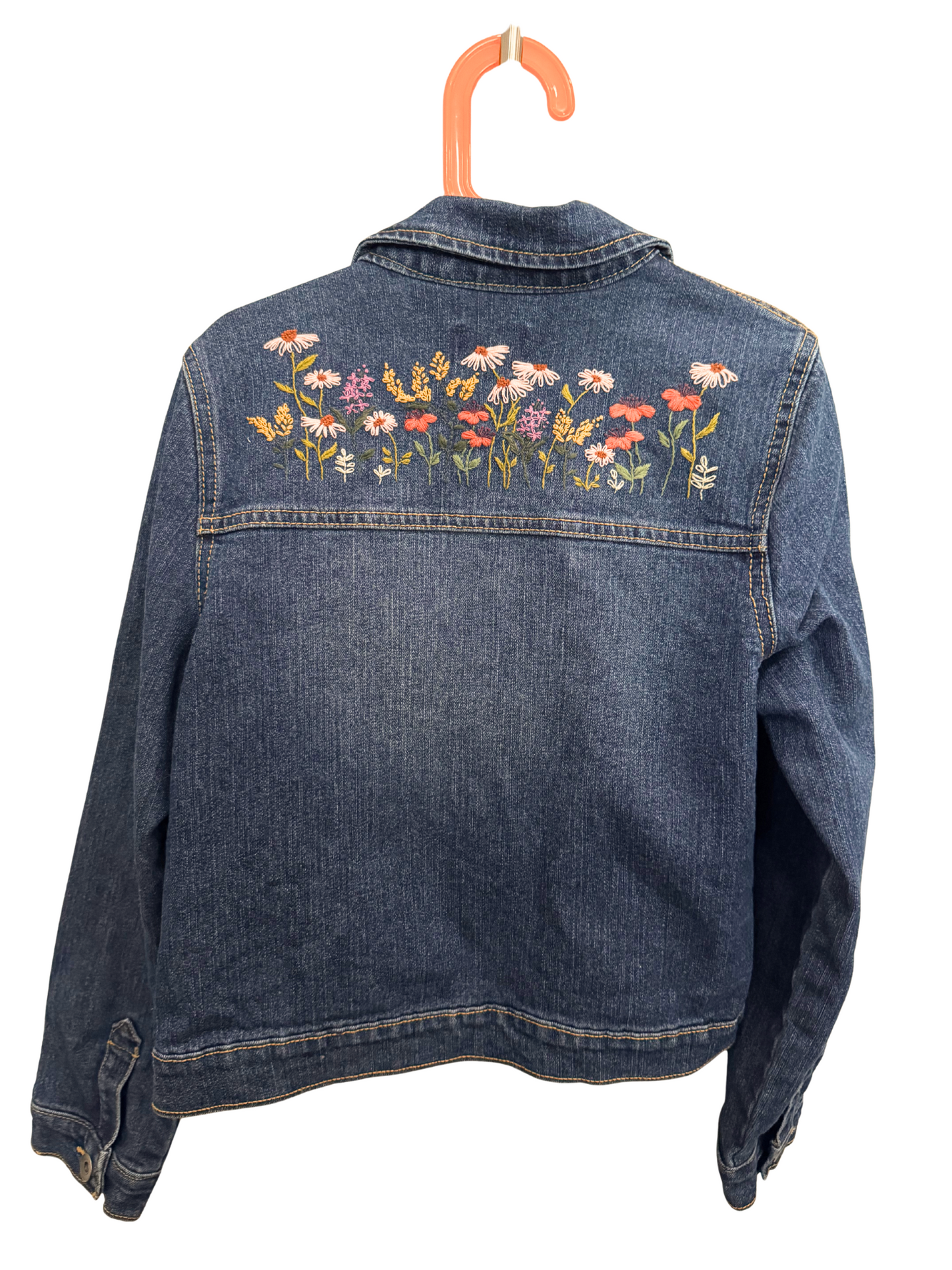 Hand Embroidered Girls Denim Jacket – Size 10 – One of a Kind Floral Jean Jacket – Unique Kids Clothing – In Stock & Ready to Ship – Made in Kansas City