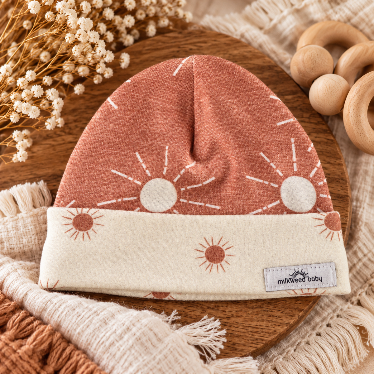 Desert sunrise organic cotton baby beanie hero
