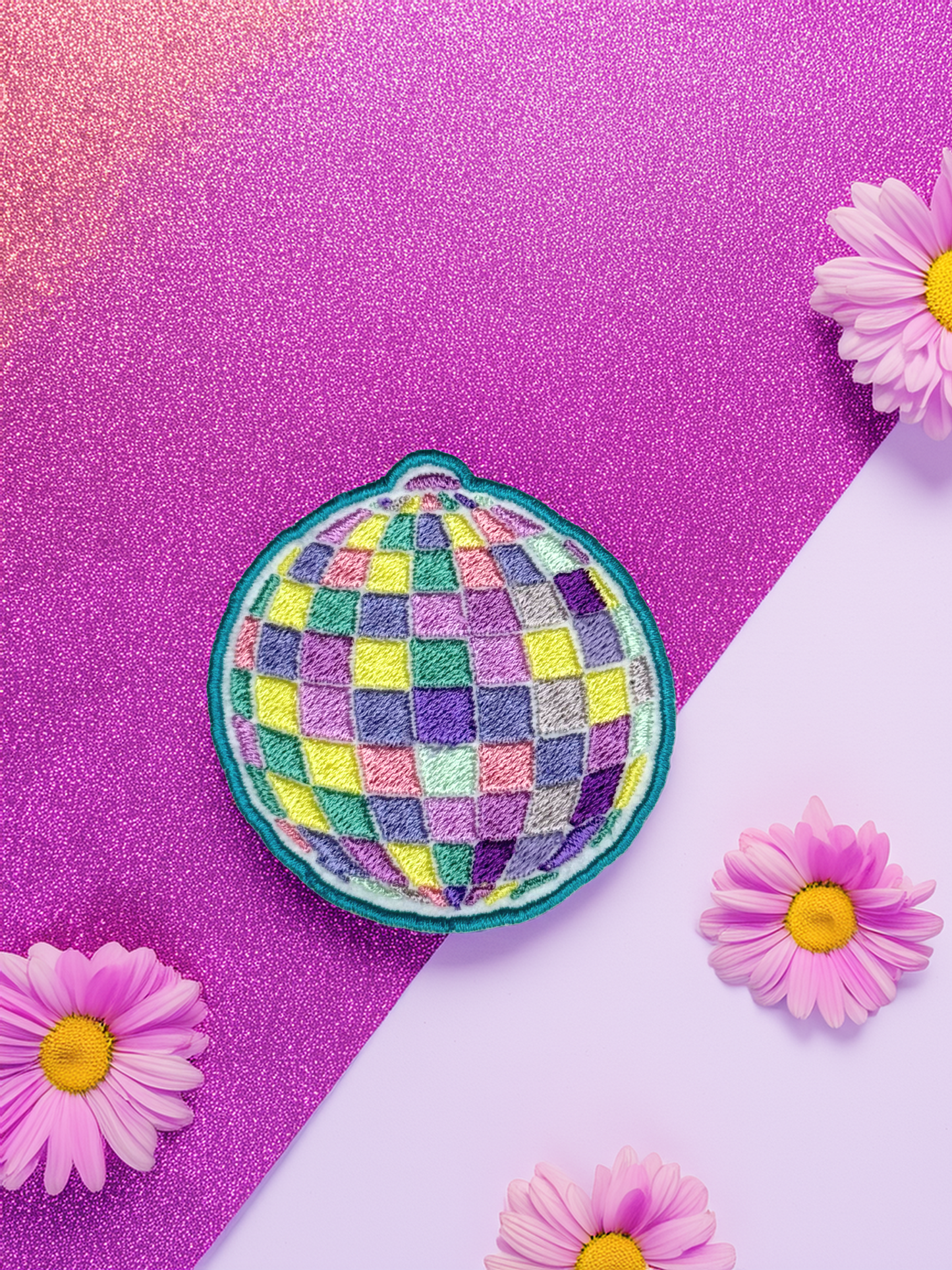 Pastel Disco Ball Iron-On Embroidered Patch – Handmade in Kansas City, Ready to Ship