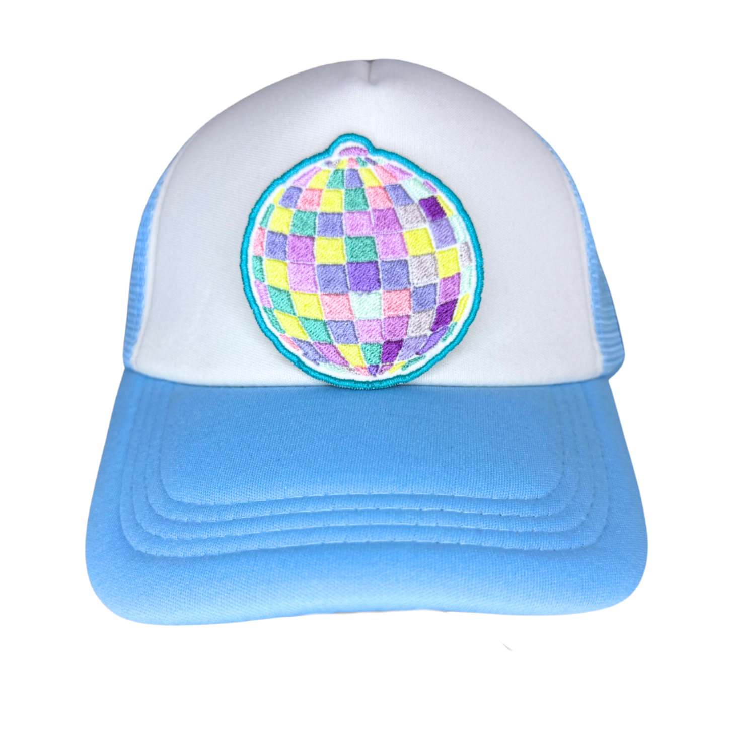 Embroidered patch styled with retro pink rotary phone and stationery