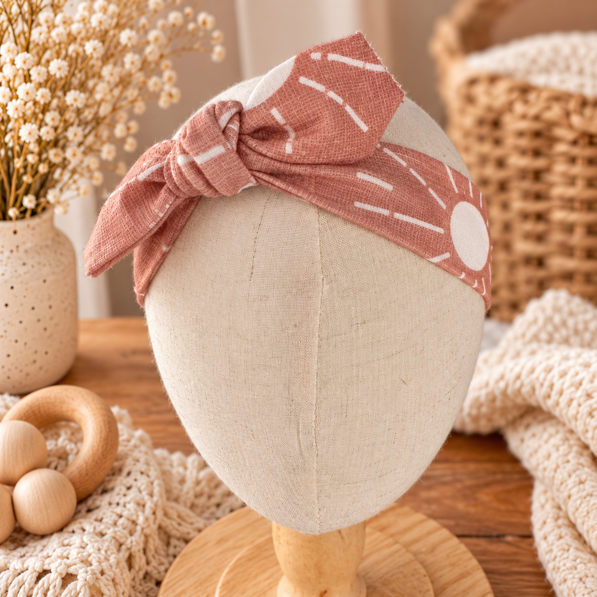 Dusty rose sun organic cotton baby tie headband hero