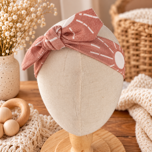 Dusty rose sun organic cotton baby tie headband hero
