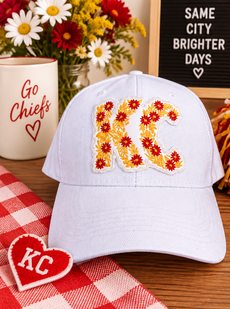Floral KC baseball hat in Chiefs colors styled product photo