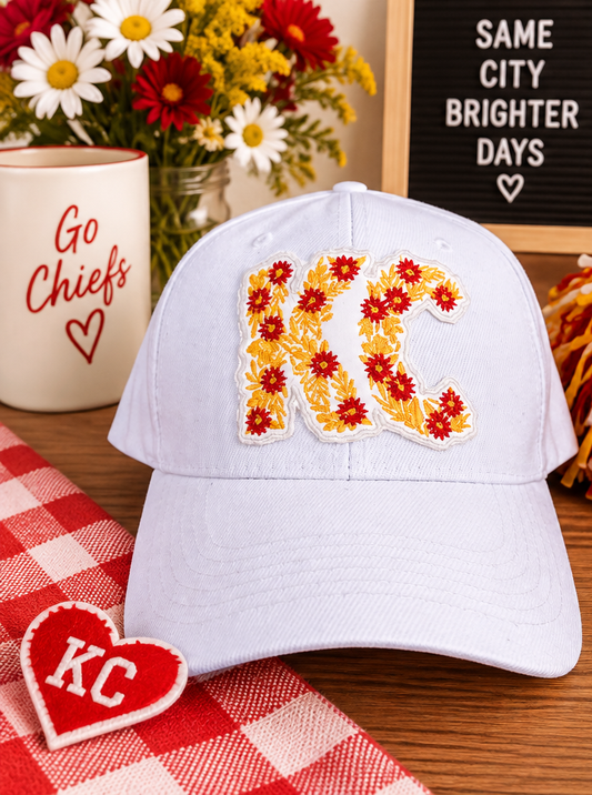 Floral KC baseball hat in Chiefs colors styled product photo