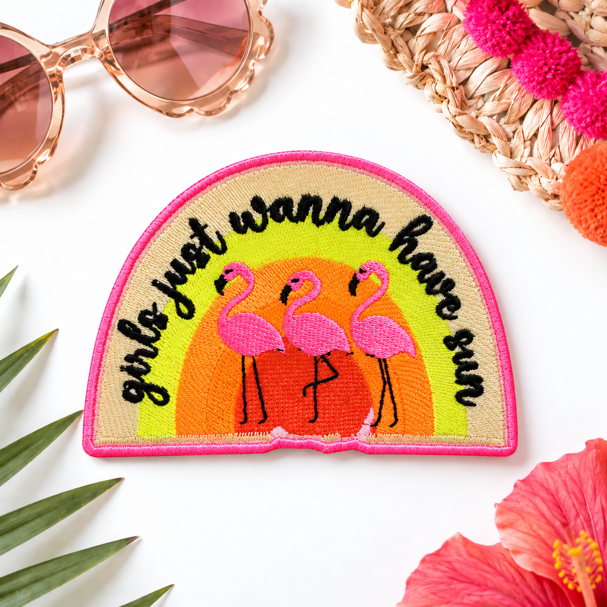 Girls Just Wanna Have Sun flamingo embroidered patch