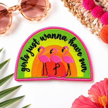 Girls Just Wanna Have Sun retro flamingo embroidered patch
