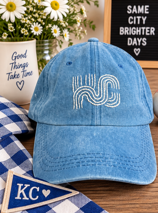 Hand-embroidered KC Royals baseball hat styled product photo