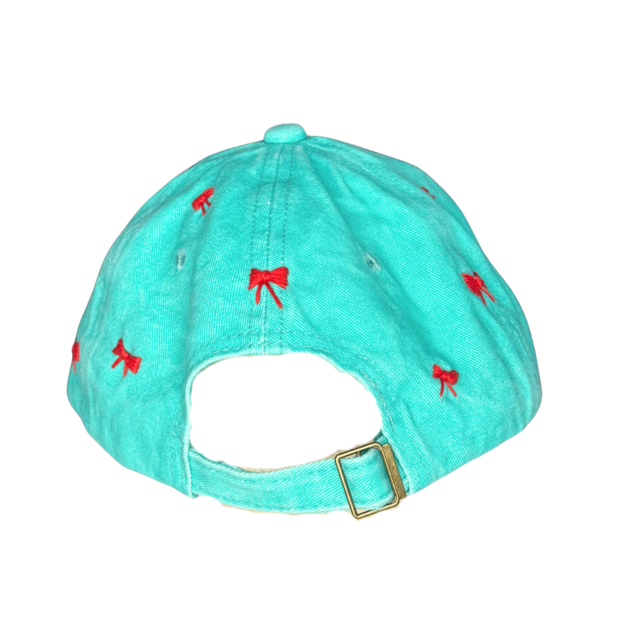 Teal cap with red accents on a white background