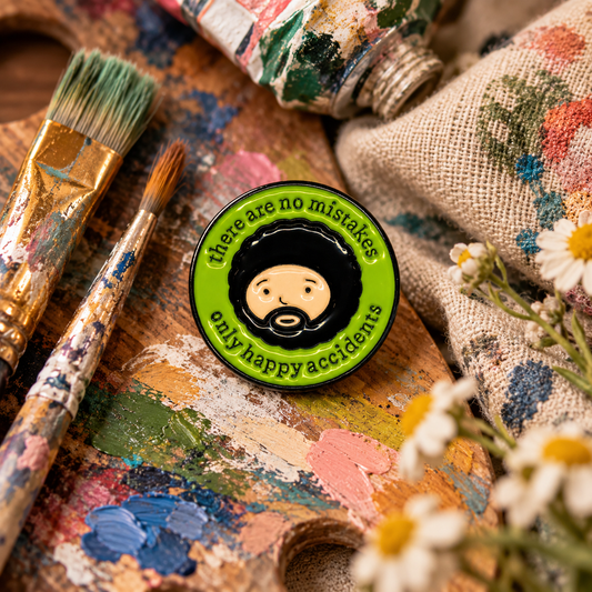 Happy Accidents painter enamel pin art studio hero image