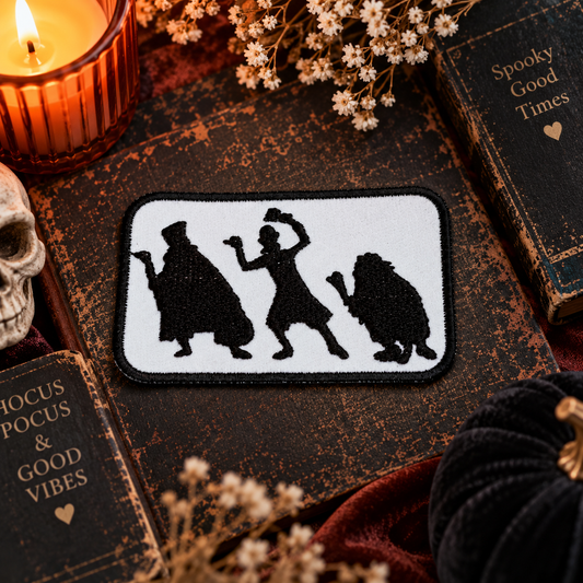Glow-in-the-dark Hitchhiking Ghosts embroidered patch styled for Halloween.