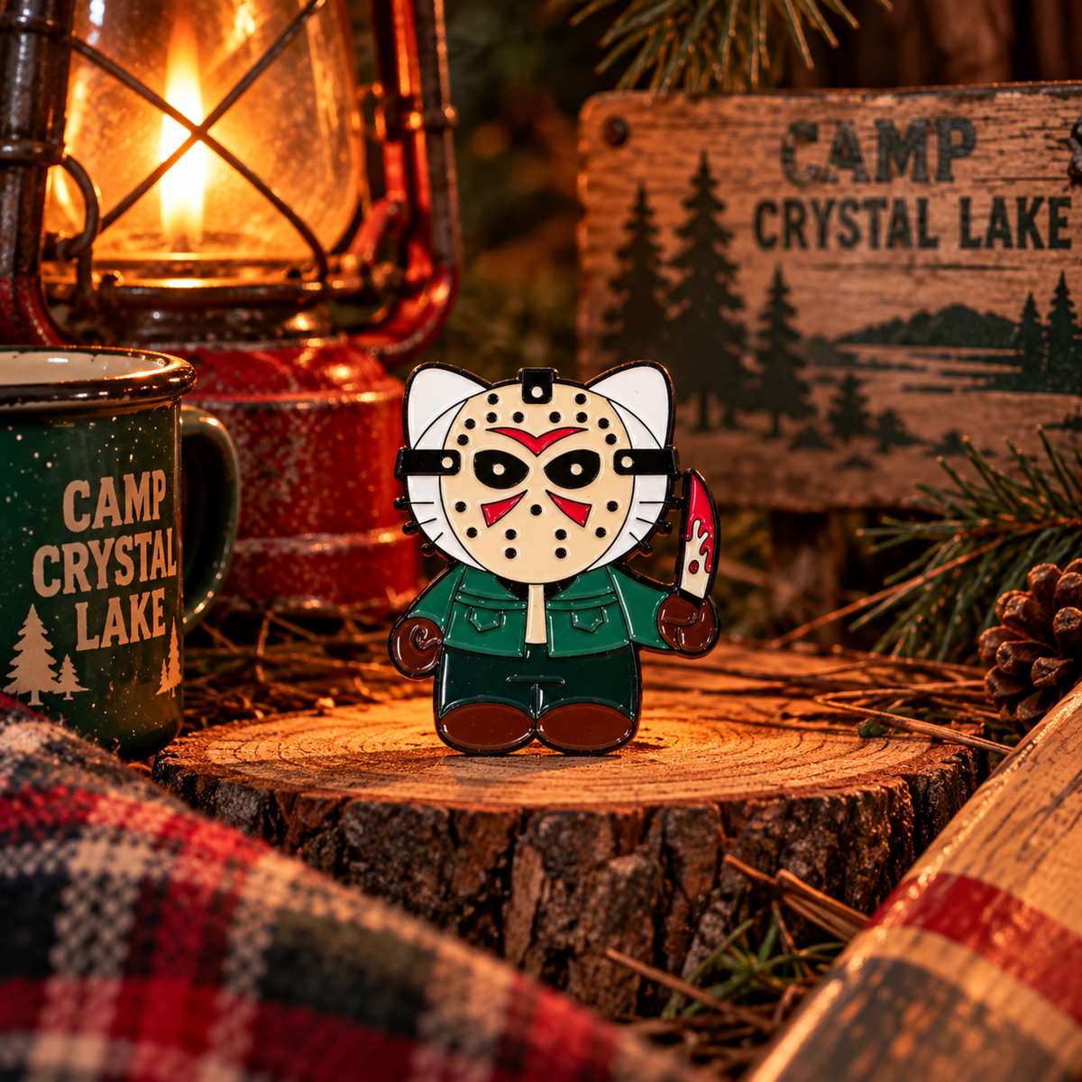 Cute slasher cat enamel pin product photo