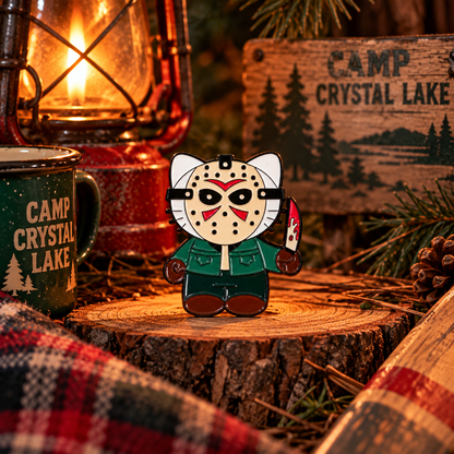 Cute slasher cat enamel pin product photo