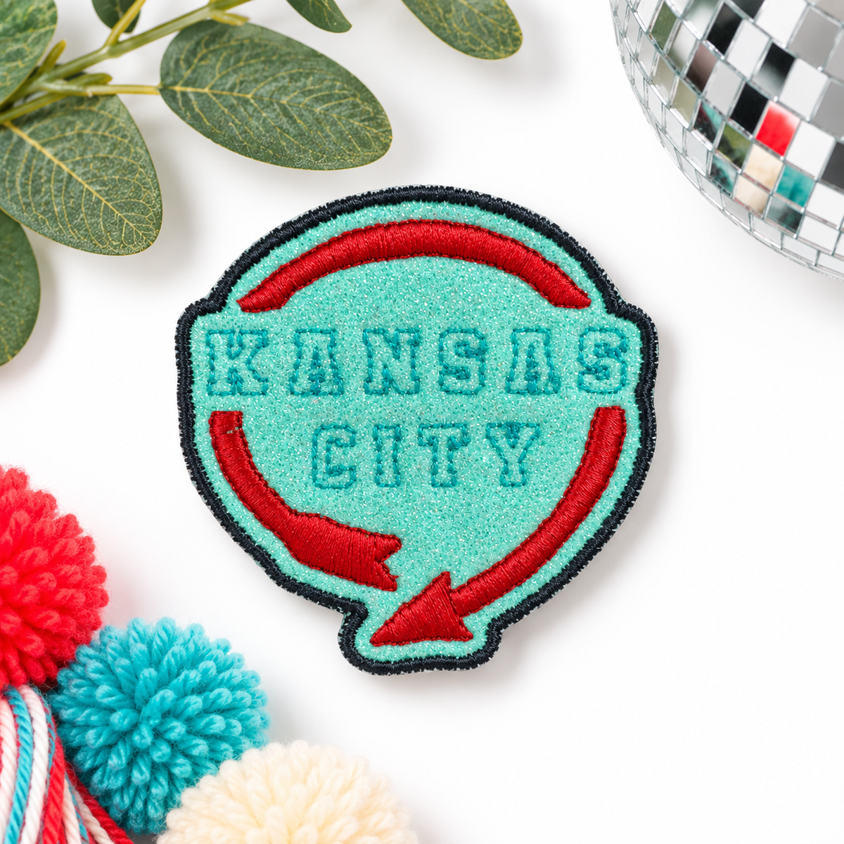 Kansas City Western Auto glitter embroidered iron-on patch