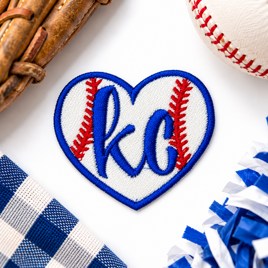 KC Baseball Heart Iron-On Patch styled hero image