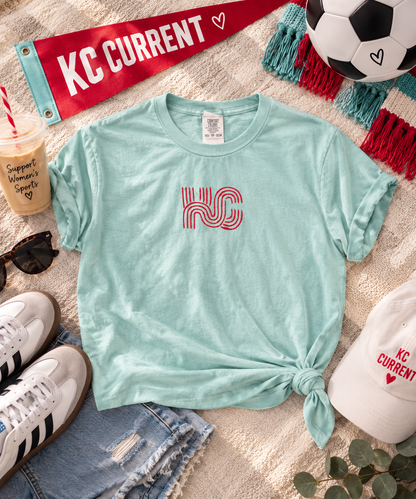 Mint KC Current crop tee styled with Kansas City soccer game day accessories