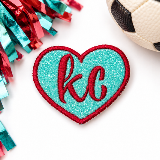KC Current Glitter Heart Iron-On Patch styled hero