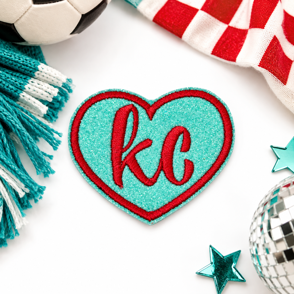 KC Current heart iron-on patch styled hero photo
