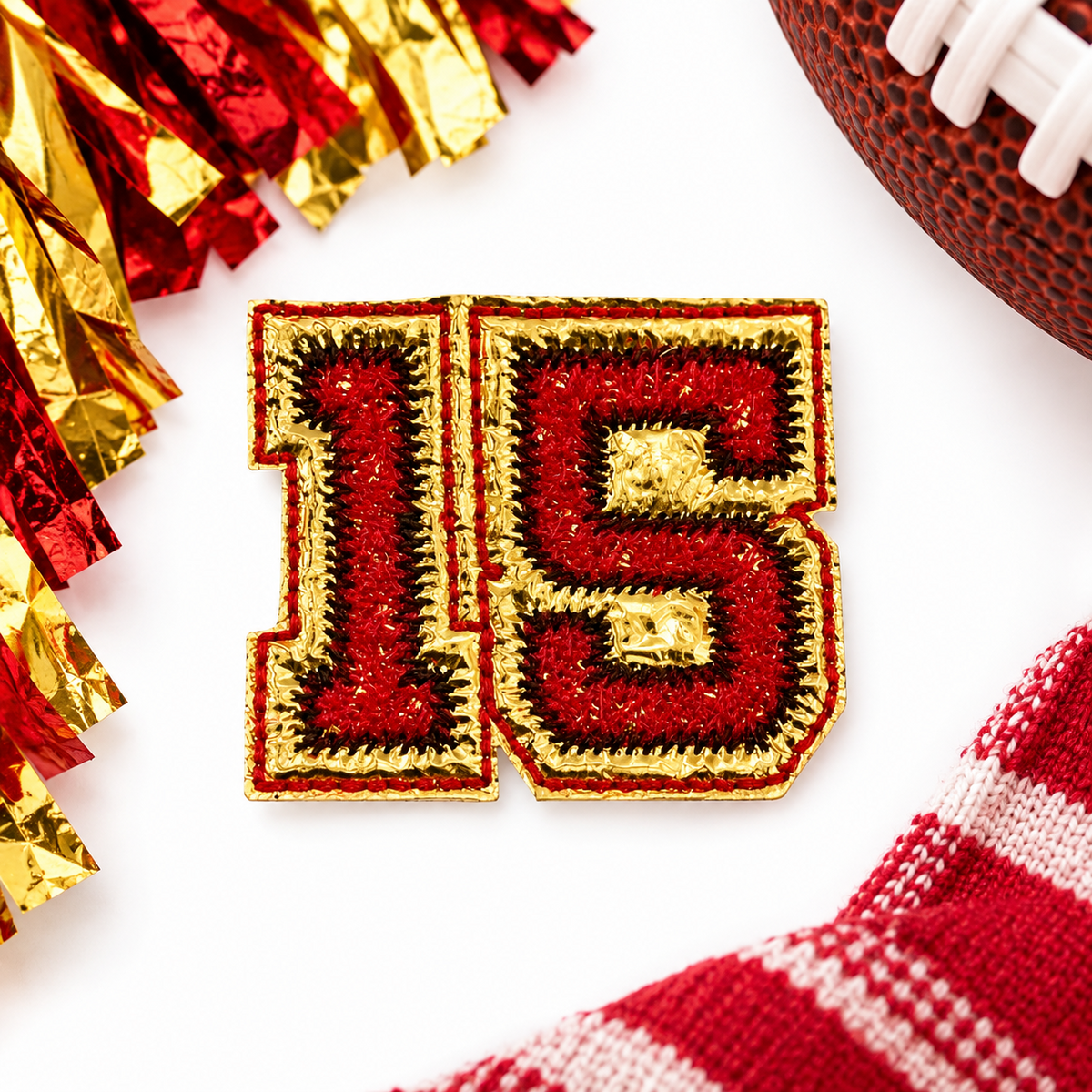 KC Number 15 red and gold iron-on patch