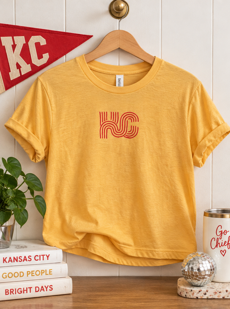 KC red and gold crop tee styled product photo