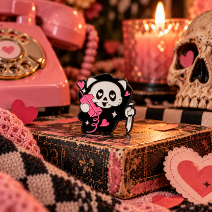 Creepy cute cat enamel pin product photo