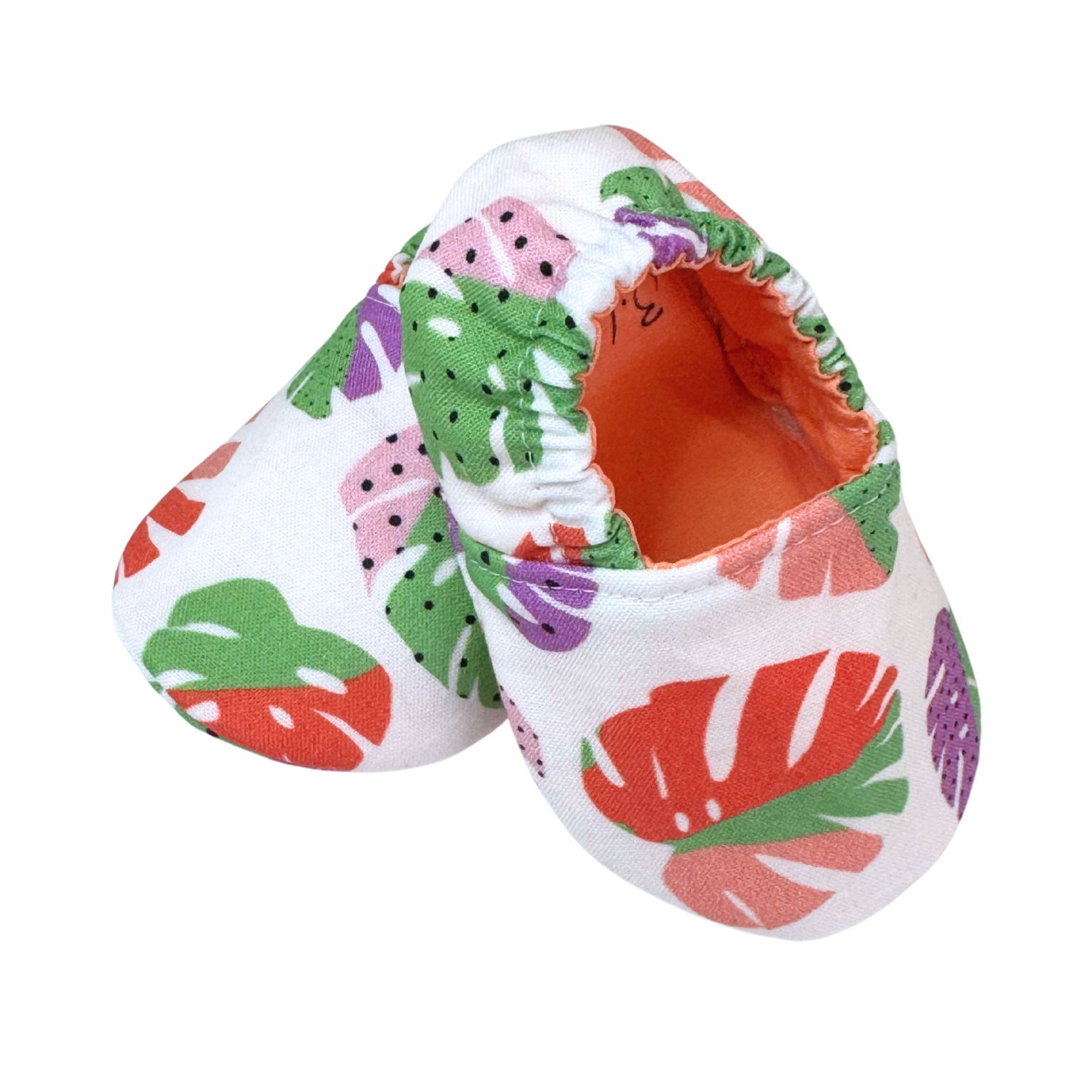 Colorful tropical baby shoes side view with elastic ankle

