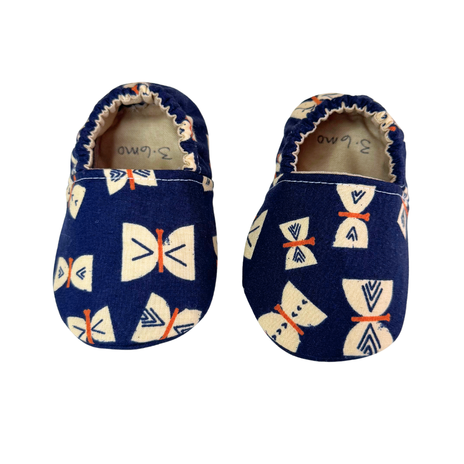 Navy butterfly baby shoes – soft sole front view