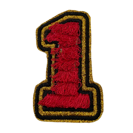 #1 red gold and black embroidered iron-on patch