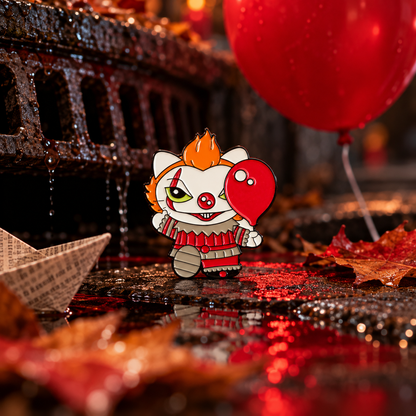 Creepy cute clown cat enamel pin hero photo