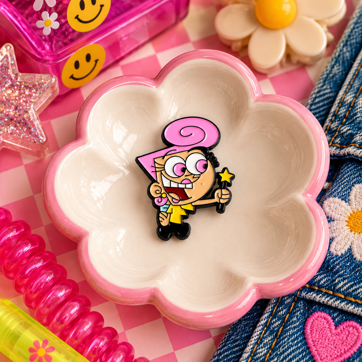 Pink fairy enamel pin hero image