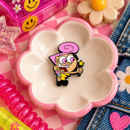 Pink fairy enamel pin hero image