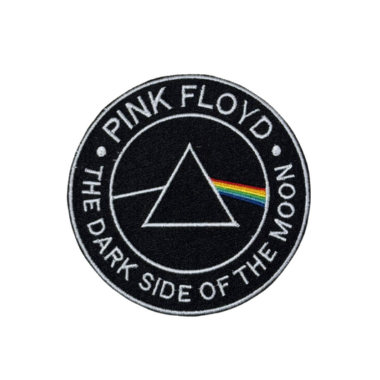 Embroidered patch featuring a prism design with a rainbow beam on a black background
