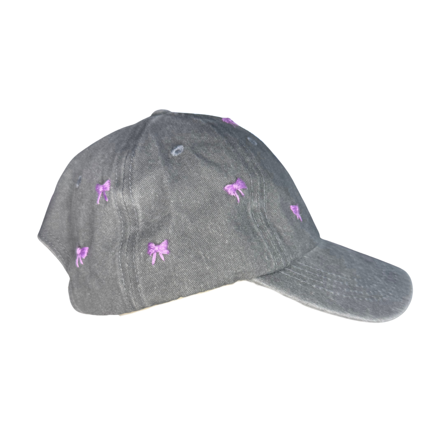 Gray cap with pink bows on a white background