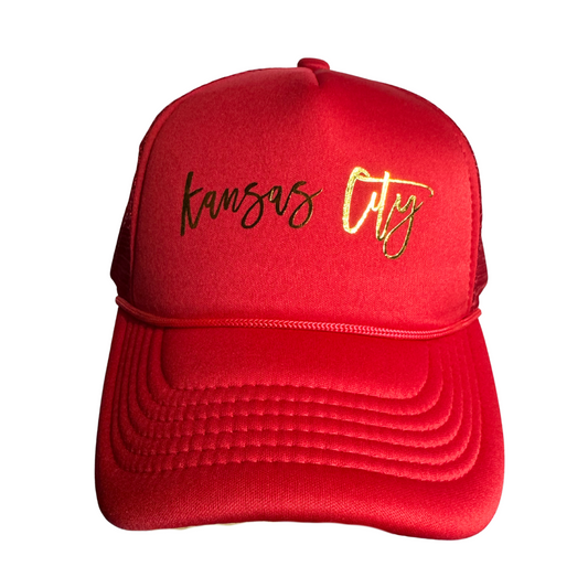 Red cap with 'Kansas City' text on a white background