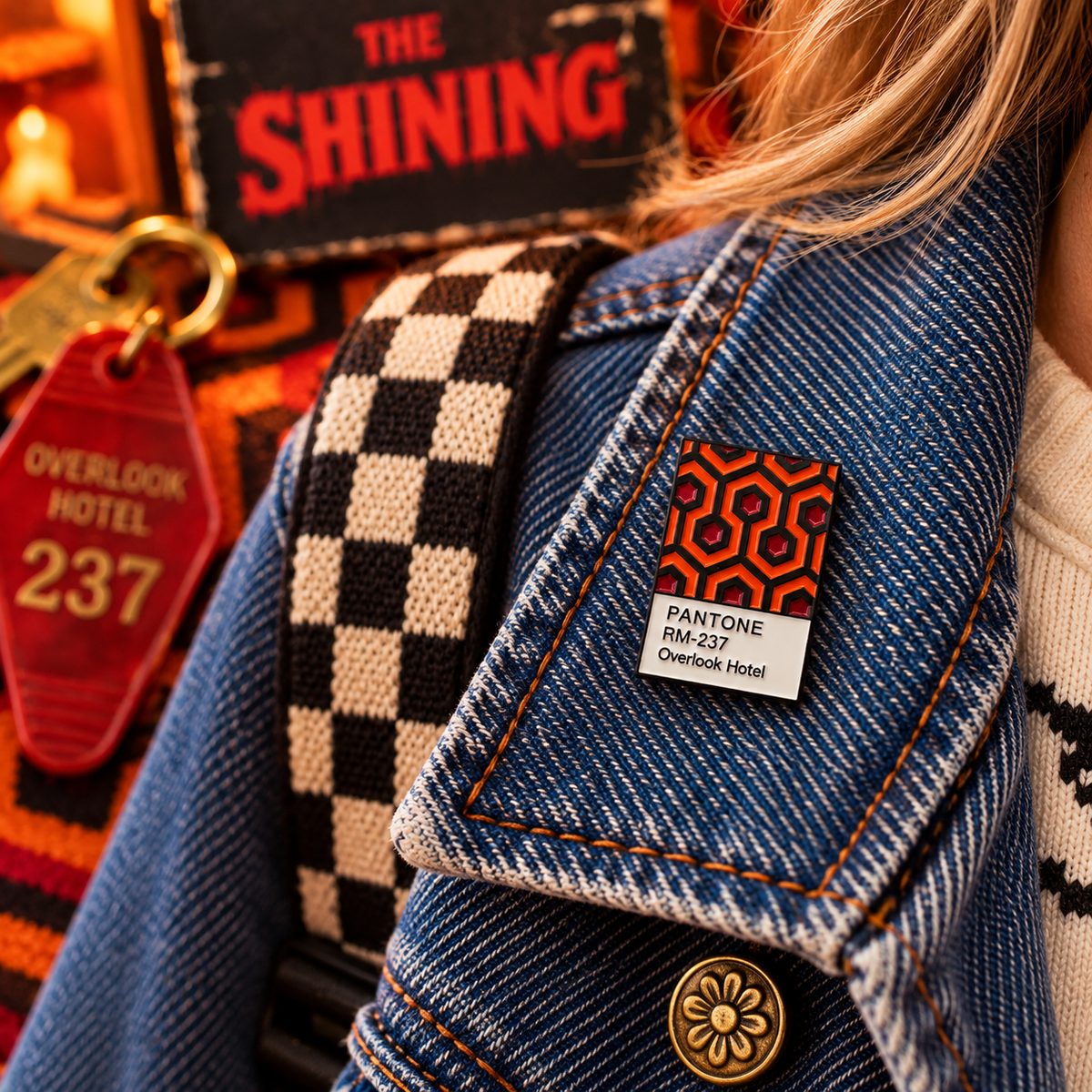 Retro hotel carpet enamel pin lifestyle image