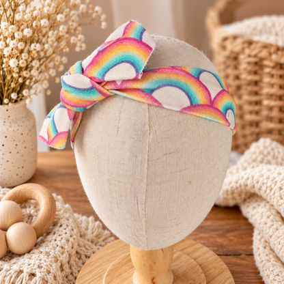 Retro rainbow organic cotton baby tie headband hero
