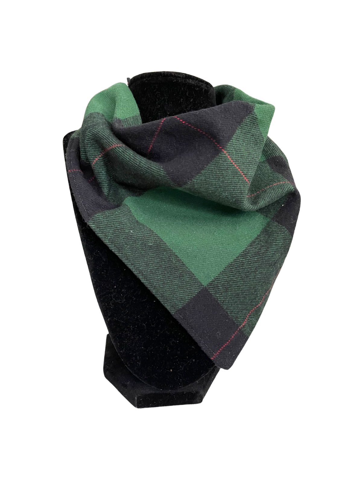 Original product view of reversible green and black plaid bib-dana