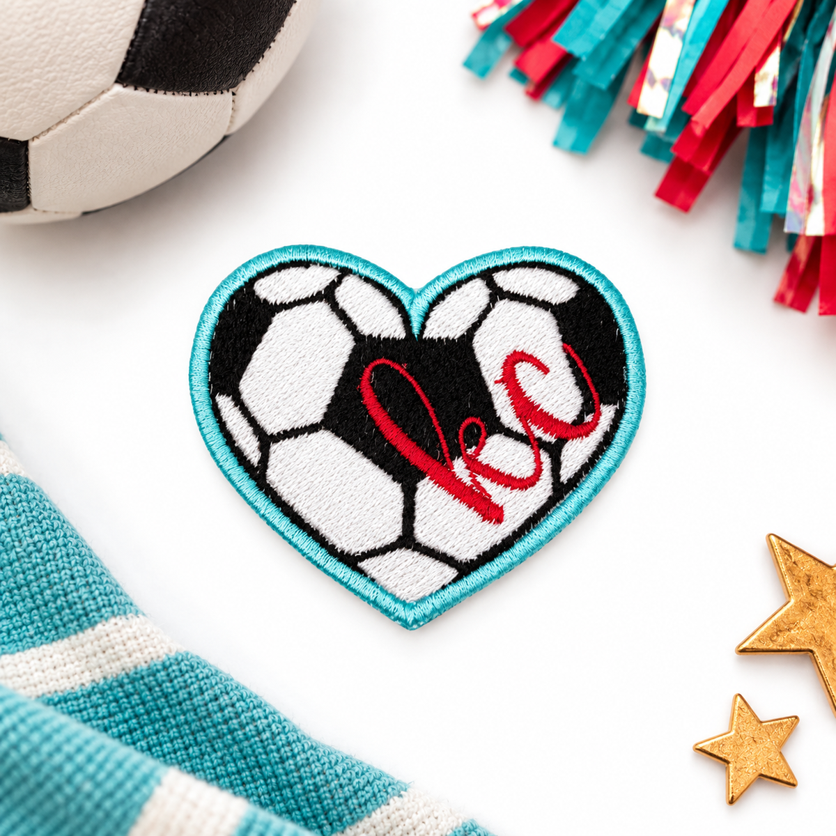 Soccer heart patch styled hero