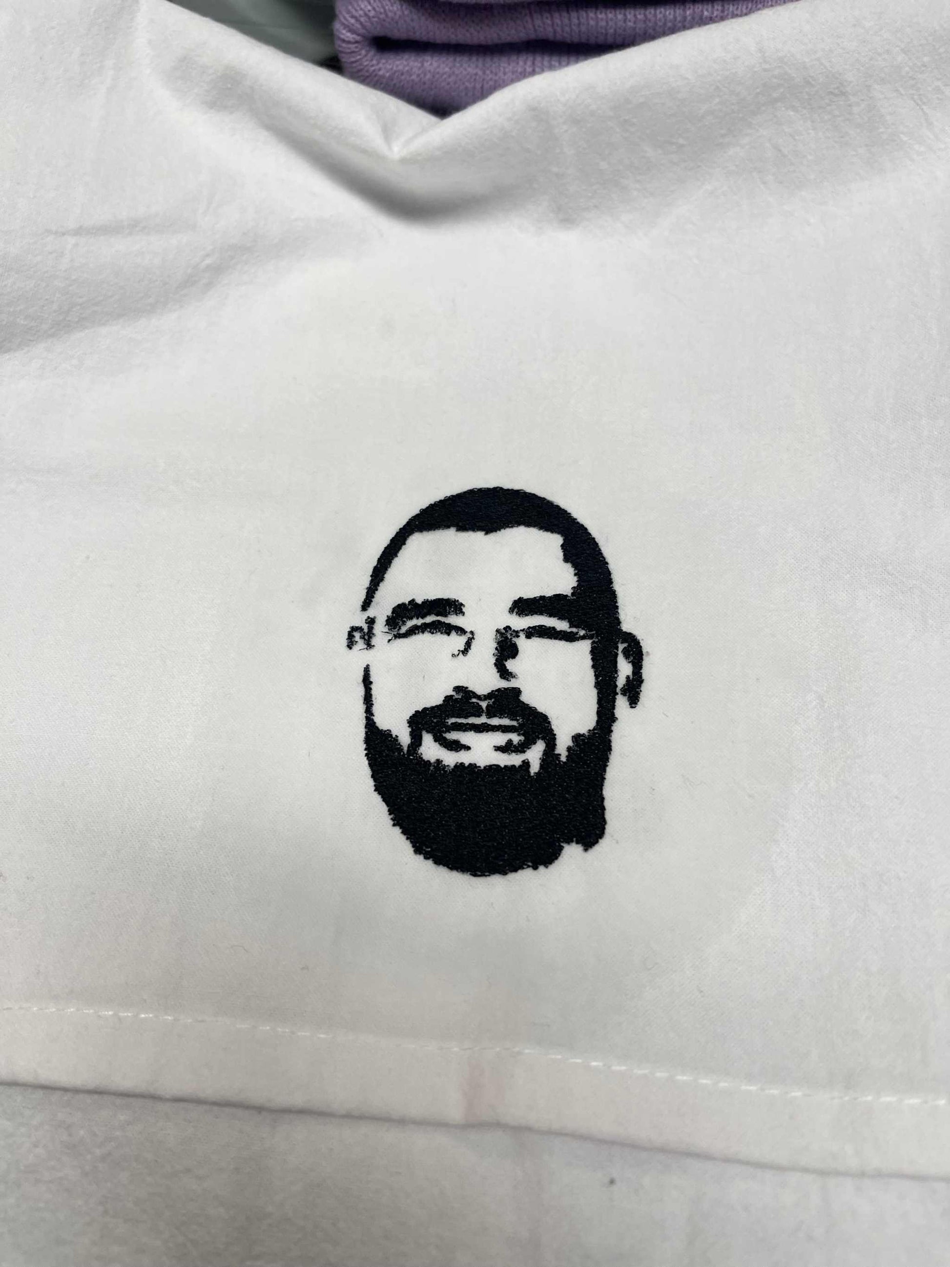 Extra large flour sack kitchen towel with embroidered face, customizable text option.