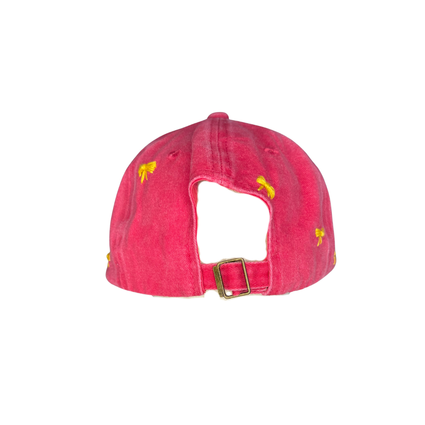 red cap with yellow bows on a white background