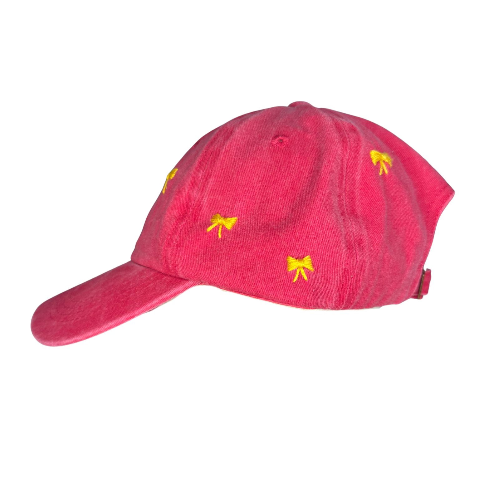 Red cap with yellow bows on a white background