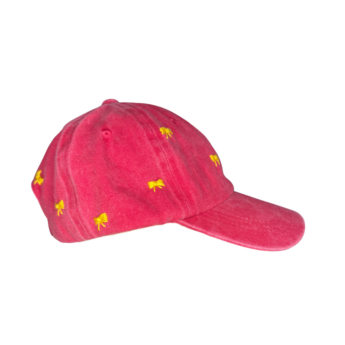Red cap with yellow bows on a white background